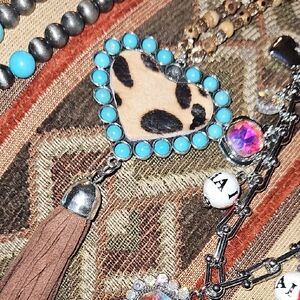 Leopard Heart Pendant Necklace with Turquoise Accents